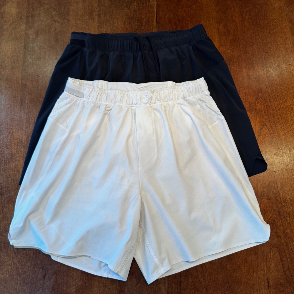 Lululemon Shorts Men M Black White Pace Breaker Lined 7" Inseam Bundle 2pk
